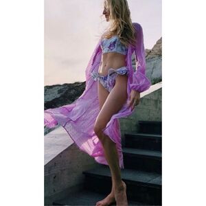 EXPRESS X Rocky‎ Barnes Lilac Swiss Dot Button Front Kimono Sheer Dress Sz M